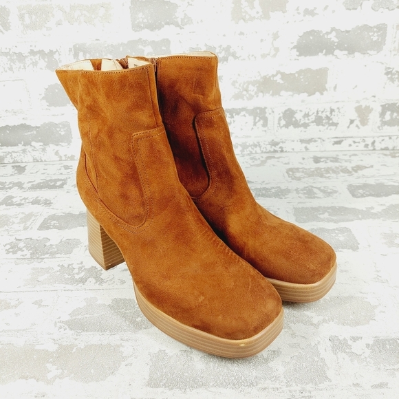 New Bp Keyla Brown Faux Suede Block Heel Retro Ankle Boots K255 - Picture 4 of 12